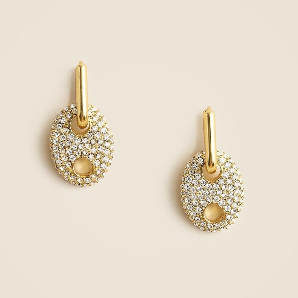 J. Crew Gold-Plated Pavé Link Earrings, NWT